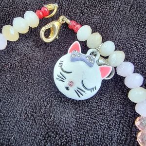 Authentic Gemstone + Glass Bracelet, Women's w Sleeping Beauty Kitty Charm